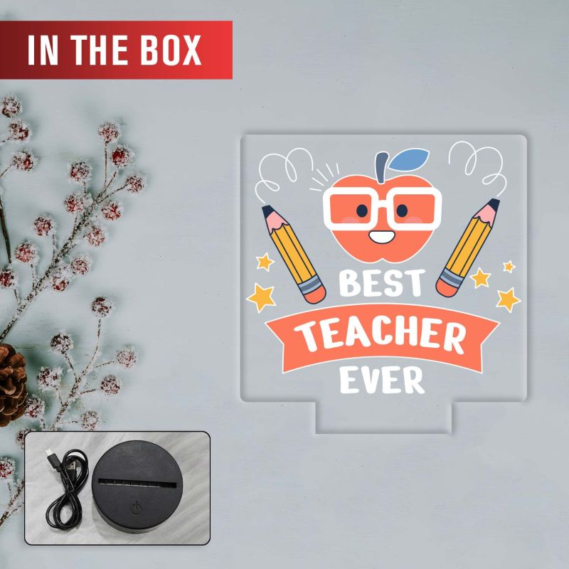 Best Teacher Ever Acrylic LED Lamp with UV Print – Multicolor Gift for Teachers Day, School Teacher Gift Unique Teacher Appreciation Day Gift